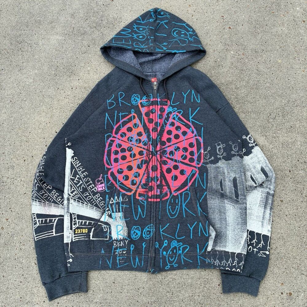 Snow Milk AOP Brooklyn New York Zip-Up Hoodie Medium #23780 Asspizza Pizza